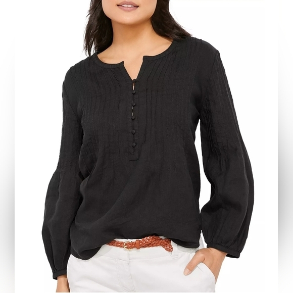 Vinyard Vines* Linen* Pintuck Top* Black* Sz Sm - Picture 1 of 6
